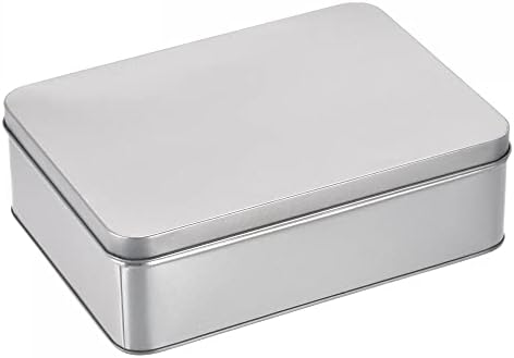קופסת פח מתכת UXCell, 8.66 x 6.3 x 2.72 מלבני מלבני ריק פח מלבני עם מכסים, טון כסף