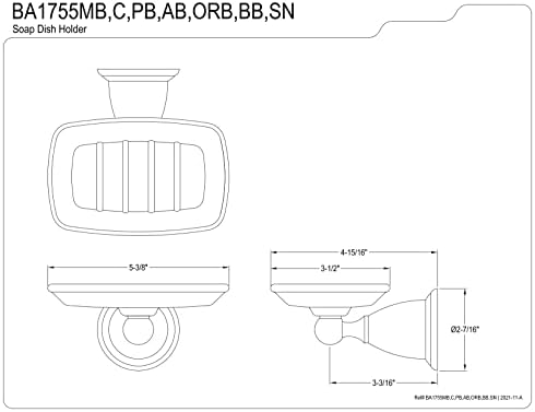 פליז קינגסטון BA1755MB מחזיק צלחת סבון קיר הרכבה, מט שחור