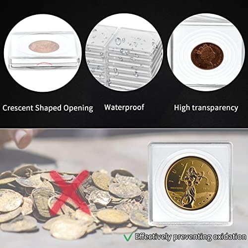 מטבע הצמד מחזיקי, 20 חתיכות כסף דולר מטבע מחזיק, מטבע כמוסה אחסון תיבת עם 5 גודל מתכוונן אטמים, מטבעות