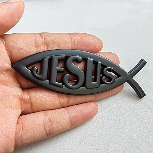 Huapx 1 פאק שחור ישוע דגים סמל סמל אלומיניום סגסוגת מדבקות מדבקות לורד כריסטיאן מכוונת