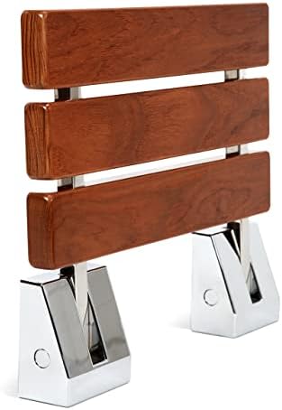 מושב מקלחת מתקפל קיר עץ רכוב על ספסל אמבטיה - עץ טיק/נירוסטה