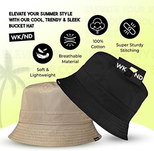 WK/ND כובע דלי הפיך לנשים וגברים - כובעי דלי כותנה בגודל סטנדרטי עם כרטיס מתכת בכיס ובקבוקים