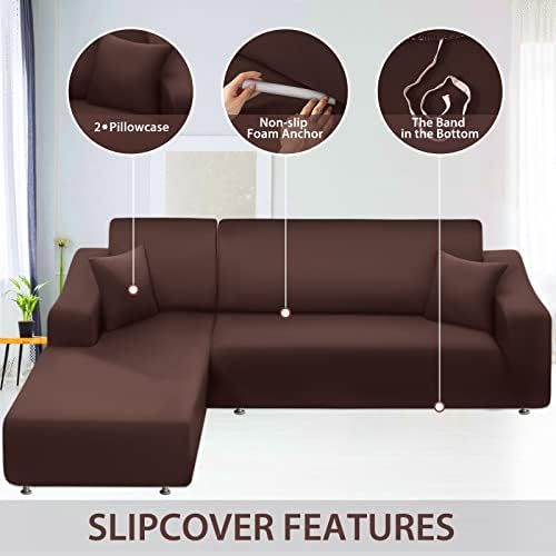 La Meack Super Strether Covers for Sofa Sefa, כיסויי ספה רחיצים לצורת L, 2 יחידות מגן על כיסויי החלקה עם 2 יחידות