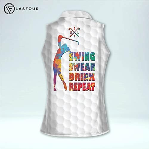 חולצות גולף בהתאמה אישית של Lasfour לנשים ללא שרוולים עם צווארון, חולצות גולף מצחיקות לנשים,