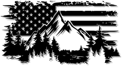 סצנת חוץ פטריוטית דגל אמריקאי מדבקת הרים - מדבקות רכב פרימיום של RAGE RAGE - מכונית, משאית, מחשב,