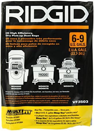 Ridgid VF3503 יעילות גבוהה, שקיות אבק טנדר יבש למשך 6 - 9 גלונים רידגידים רטובים / יבשים