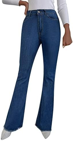 מכנסי ג'ינס עם מג'ינס עם גופי גבול גבוהים של נשים קרוע