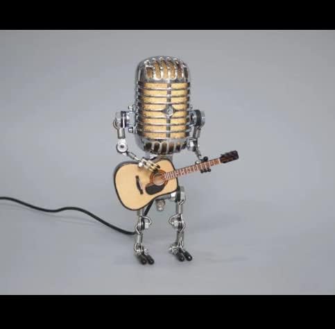 YylSJ וינטג 'מיקרופון מנורת רובוט עם גיטרה, רטרו מגניב מנורות שולחן חמוד