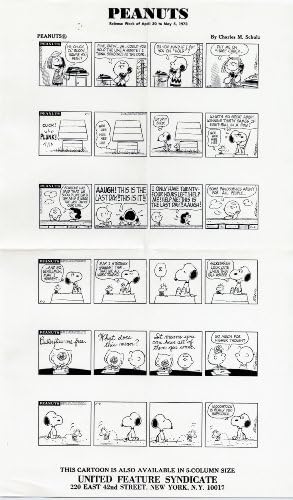 בוטנים רצועות קומיקס מאת צ ' רלס שולץ - שבוע הדפסת פוטוסטט יומי מקורי מיום 30 באפריל עד 5 במאי 1973