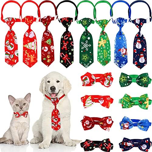 16 חתיכות חתיכות קשת חג המולד לכלבים עניבות חיות מחמד עניבות לחתול חג עניבות עם צווארון מתכוונן