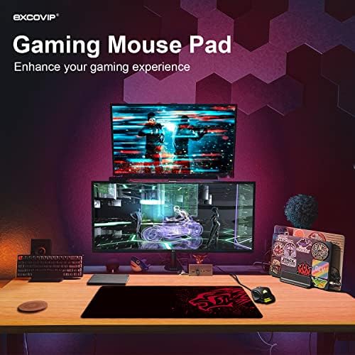 Excovip נמר אדום עכבר גדול כרית עכבר חלל רחב שולחן מלא משחקים עיצוב שחור אדום מקלדת ארוכה מחשב