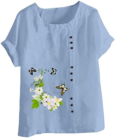 חולצת פשתן כותנה קיץ לנשים 2023 שרוול רופף מזדמן צמר צווארון צווארון גרפיקה פרחונית חמודה בתוספת חולצה