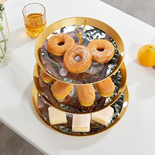 עמדת עוגה סט 3 דוכני קאפקייקס שכבה פלטת מאפה לשימוש חוזר לקישוטים למסיבות תה יום הולדת, עץ קואלה
