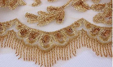 אקספרס $ מסיס זהב פאייטים תחרה רקום זהב חוט רקמת גלי קצה חתונה שמלת בד בד בד של בחירה