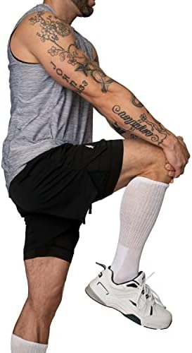 ריבי גברים של 2 ב 1 דחיסה פעיל כושר מכנסיים מהיר יבש אתלטי ספורט אימון מכנסיים קצרים עם טלפון כיסים