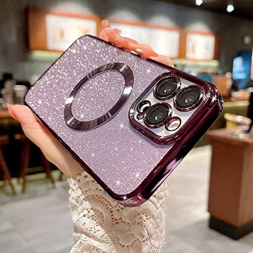 מארז מגנטי של Aowner לאייפון 14 Pro Glitter Case, ציפוי יוקרה חמוד בלינג עם מגן עדשת מצלמה, התואם למגספה,