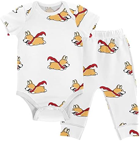 VVFELIXL בגדי תינוקות הגדרת דפוס קריקטורה חמוד בגדי גוף תינוקות מוגדרים יוניסקס מכנסיים לתינוקות שרוול קצר