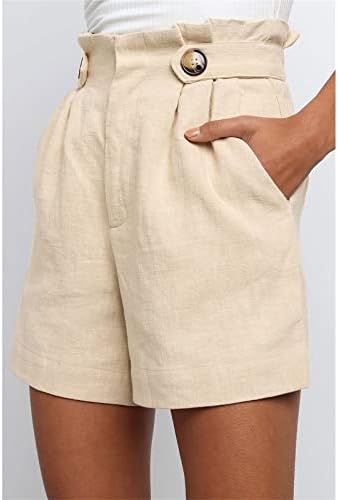 Silunmama2021 מכנסי קיץ בעלי מותניים גבוהים לנשים כפתור כפול כפתור כפתור מגולגל מכנסיים קצרים רגל רחבים מותניים