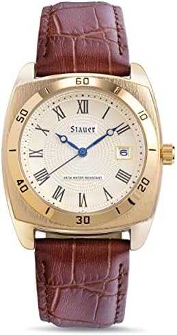 שעון פייזו סטואר טיימסטר לגברים-שעון אנלוגי בגימור זהב עם מארז שעון נירוסטה בחזרה, מארז סגסוגת קשוח-שעון