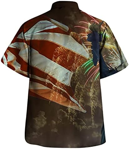 חולצות פטריוטיות של TDOENBUTW לגברים חולצות טשטורות אמריקאיות כפתור מודפס חולצת הוואי