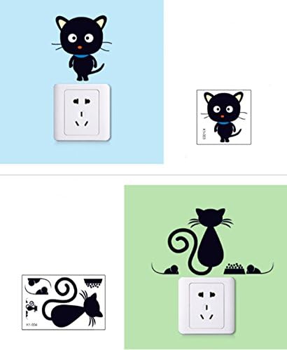 מדבקת מתג נשלפת, 5 יח 'חמוד מצויר חמוד חתולים שחורים מדבקת קיר, מדבקות תפאורה של מתג אור, משפחת DIY DECER מדבקות