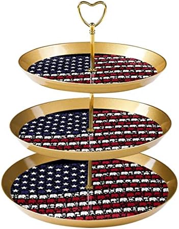 עמדת עוגת שכבה 3, פיל מנופף בארהב מגדל תצוגת דגל ארצות הברית, מחזיק עוגות עגול פלסטי