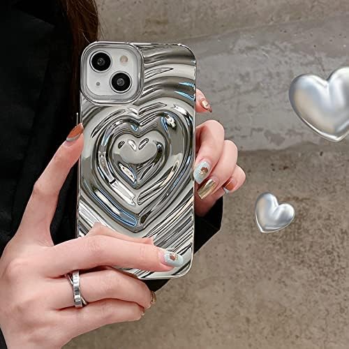iPhone 13 Pro Love Love Case, אופנה חמוד סיליקון סיליקון אלקטרופלט כסף תלת מימדי מים קרב Bling Bling Glitter