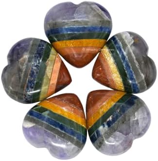 צ'אקרה קריסטל לב אבן דקלים - עיסוי כיס אבן דאגה לאיזון צ'אקרה גוף טבעי, ריפוי רייקי ורשת קריסטל