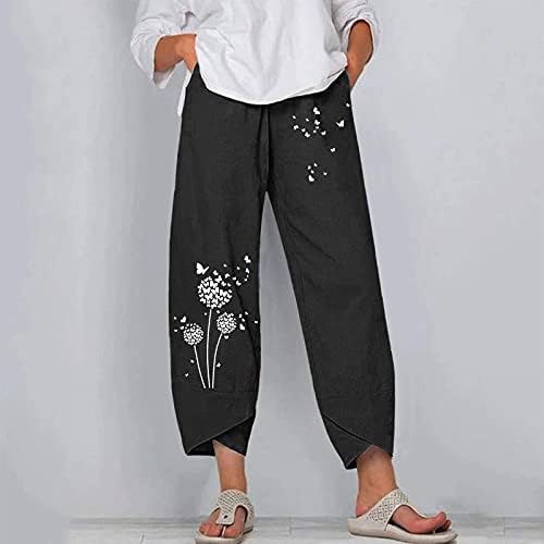 מכנסי קפרי קיץ של ווקאצ'י לנשים, כיסים מזדמנים פשתן כותנה פשתן רחב שרוך רגל מותניים אלסטיים קפריס מכנסיים קצוצים
