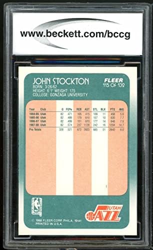 1988-89 FLEER 115 כרטיס טירון של ג'ון סטוקטון BGS BCCG 9 ליד מנטה+