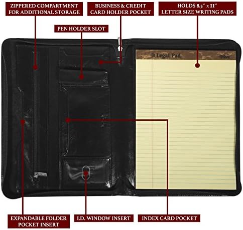 טוני פרוטי יוניסקס איטלקי עור שור מיקוד-מסביב 8.5 x 11 כרית כתיבה עסקית בשחור