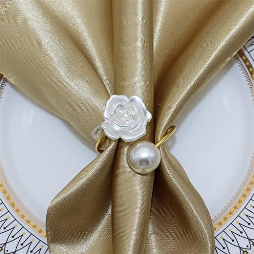 Yfqhdd מפית טבעת פרח פרח פנינה עיצוב מגבת מפיות מחזיקי אבזם מחזיקי אבזם לחתונה.