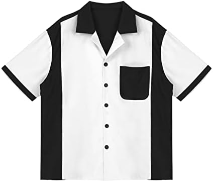 Feeshow Feeshow's Retro Bowling Camp חולצות כפתור למטה שני חולצת שמלה מזדמנת מפוספסת