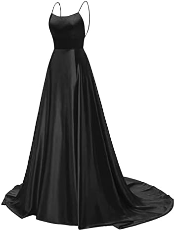 שמלות נשף לנשים ארוכות 2023 סאטן סאטן חריץ ספגטי שמלות ערב רשמיות עם כיסים