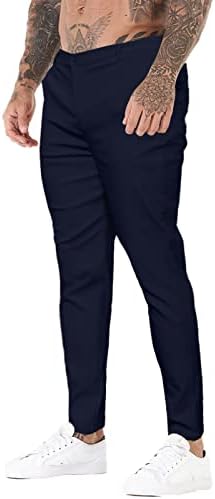 מכנסי קז ' ואל סקיני למתוח לגברים מכנסי שמלה בגזרה דקה מכנסי טרנינג בסיסיים בצבע אחיד