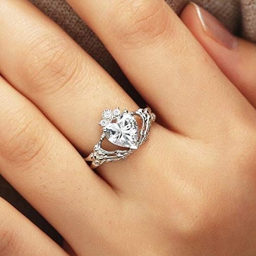 הילה תכשיטי פופולרי נשים לבן טופז אהבת לב 925 כסף חתונת אירוסין האהבה הקלטית טבעת
