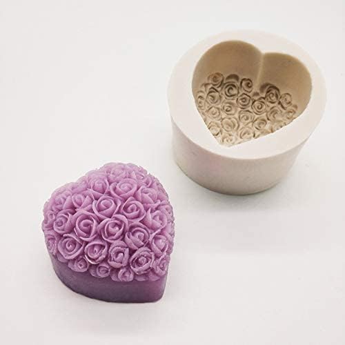 Allinlove 4 חבילה 3D צורת לב פונדנט סיליקון תבניות פרחים אמנות מלאכה ורד סיליקון סבון סבון עובש נרות עובש מלאכה