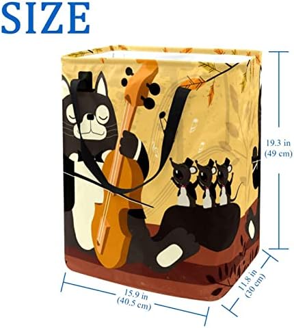מוסיקה חתול מצחיק נגן בכינור הדפס סל כביסה מתקפל, סלי כביסה עמידים למים 60 ליטר אחסון צעצועי