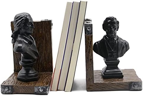 לוקיטאס דקורטיבי תומך ספרים למדפים, מחזיק פקקי ספרים כבדים ללא החלקה, וושינגטון ולינקולן פסלי פסלי בית
