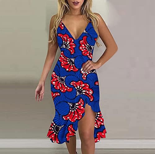 שמלת חוף קיץ לנשים 2023 הדפס מזדמן רצועת ספגטי עם צוואר ללא שרוולים שמלת מידי מכפלת לא סדירה