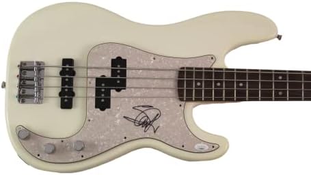 סטיב האריס חתם על חתימה בגודל מלא פנדר לבן גיטרה בס חשמלית ב/ ג 'יימס ספנס ג' יי. אס. איי אימות - איירון מיידן-רוצחים,