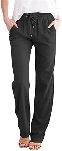 מכנסי פשתן פאני 'לנשים מכנסיים מחודדים מכנסי כותנה פשתן מכנסי מותניים אלסטיים מכנסיים מזדמנים עם כיסים