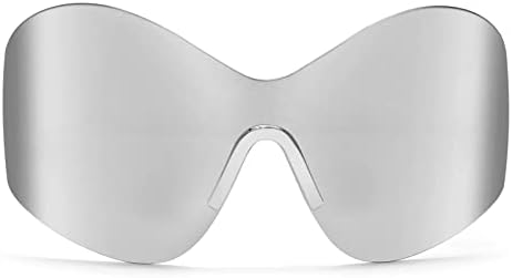 משקפי שמש עתידניים גדולים במיוחד לנשים גברים, משקפי שמש אופנתיים ללא מסגרת י-2 קראט מגן אופנתי