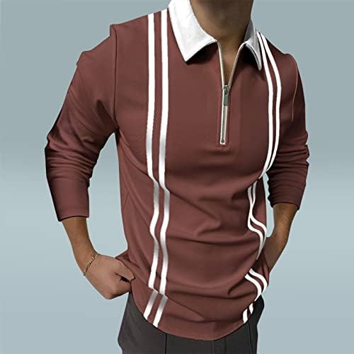 חולצות פולו רוכסן XZHDD לגברים, סתיו פסים חורפים רזים מתאימים לחולצת שרוול ארוך חולצה עסקית מזדמנת ללבוש