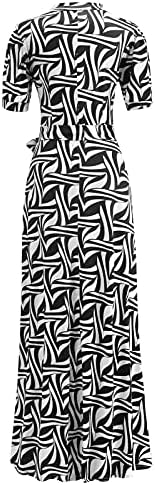 נשים נ 'צוואר 3/4 שרוול דיגיטלי הדפס פרחוני מסיבה מזדמנת שמלת מקסי ארוכה עם חגורה