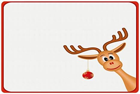 אמבסון חג המולד לחיות מחמד מחצלת עבור מזון ומים, איל ב ריק מסגרת עם אדום גבול חג המולד כדור תלוי קרניים,