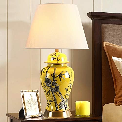 מנורת שולחן קרמיקה של SXNBH מנורת מיטת נחושת מנורות שולחן יוקרה לסלון לסלון מנורת מיטה בחדר שינה מנורות