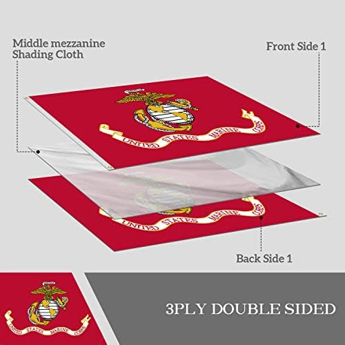 דגל צבאי דו צדדי של חיל הנחתים האמריקני דגלים חיצוניים בגודל 3 על 5 רגל 3 שכבות תוצרת ארה ' ב עם לולאות פליז