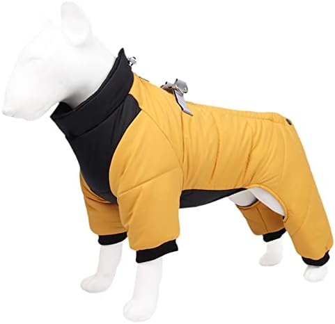 מעיל כלבים חורף מעילי גור חמים לכלבים גדולים בינוניים לבוש בגדי חתול סרבל חיות מחמד עם טבעת רצועה צהובה 3xl