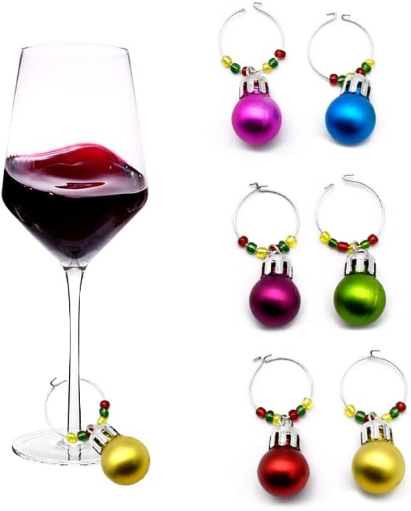 2022 חג המולד יין זכוכית קסמי, חג המולד כדור שמפניה קוקטייל לשתות טבעת סמני זכוכית תגיות קסמי חג המולד